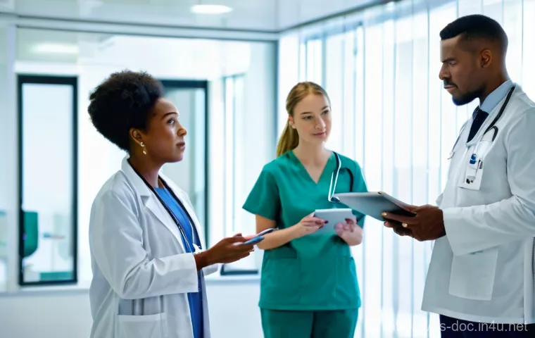 의료 현장에서 배운 팀 리더십 - **Prompt 1: Transparent Communication in Healthcare**
    "A diverse team of five healthcare profess...