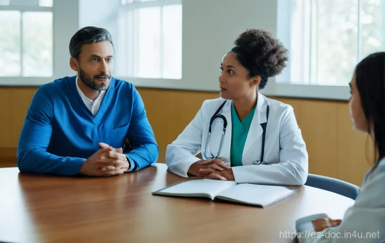 의사 환자관리 실패 사례 분석 - **Prompt:** A male doctor in his late 40s, dressed in a smart casual blazer and shirt, with a stetho...