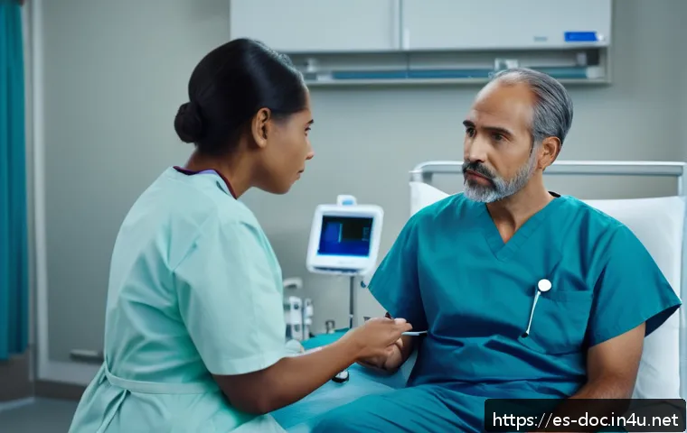 의료직 첫 근무에서 배운 점 - A compassionate healthcare professional attentively listening to a middle-aged Hispanic patient in a...